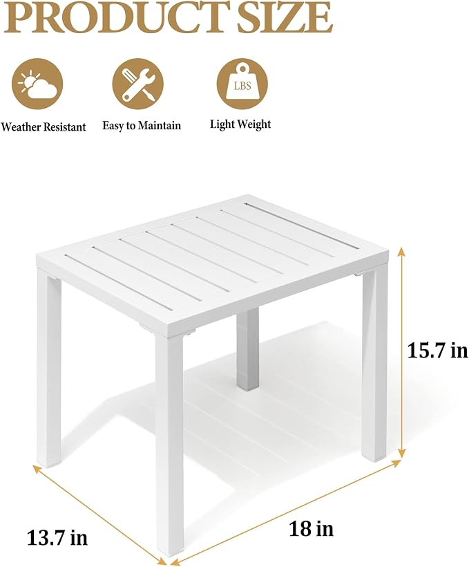 Crestlive Products Outdoor Side Table, Aluminum Rectangular Side/End Table - Image 3