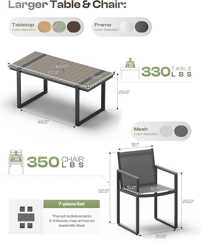 Outdoor Table and Chairs of 4, Patio Dining Sets, HDPS + Aluminum Outdoor - Image 7