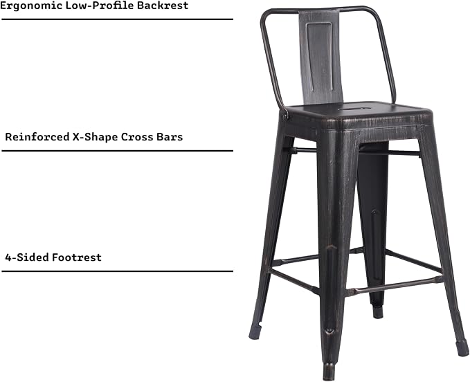 AC Pacific 24” Metal Barstool Set of 2 – Country Rustic Style - Image 5