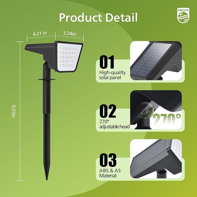 Philips 4 Packs Solar Spot Lights Outdoor Waterproof, 28 LED 3000K Solar - Image 3