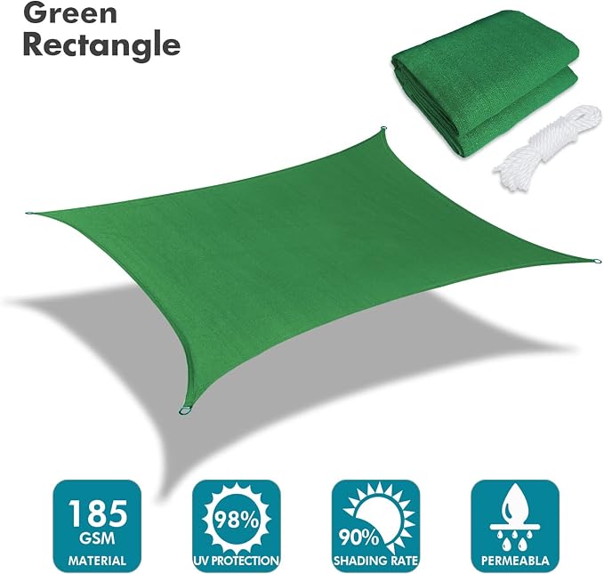 KANAGAWA 6'X14' Dark Green Custom Size Sun Shade Sail Rectangle UV Block Canopy - Image 2