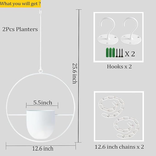 2 Pack Hanging Planters for Indoor Outdoor Plants Modern Metal Plant Hangers - Image 2