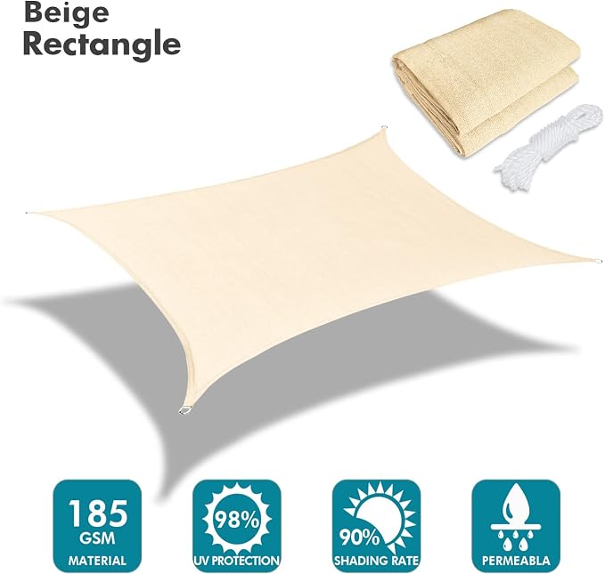 KANAGAWA 8'X10' Cream Sun Shade Sail Rectangle UV Block Canopy Cover - Image 2