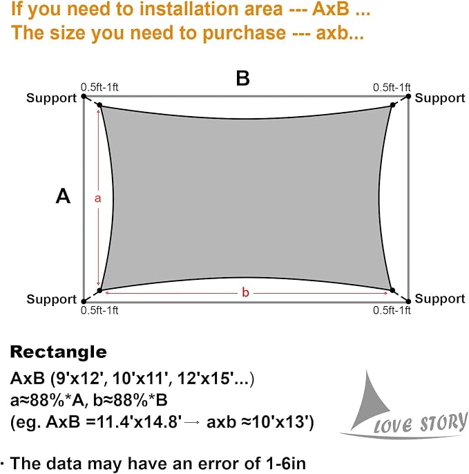 LOVE STORY Custom Size 8'x15' Graphite Grey Sun Shade Sail Rectangle UV Block - Image 2