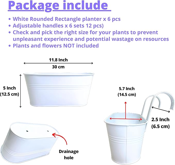 LaLaGreen Rail Planter Outdoor White Metal Iron Hanging Flower Pots Deck - Image 2
