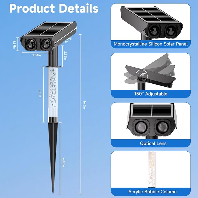 Solar Spot Lights Outdoor Adjustable Beam & PC Light Guide Column, 12 Pack - Image 5