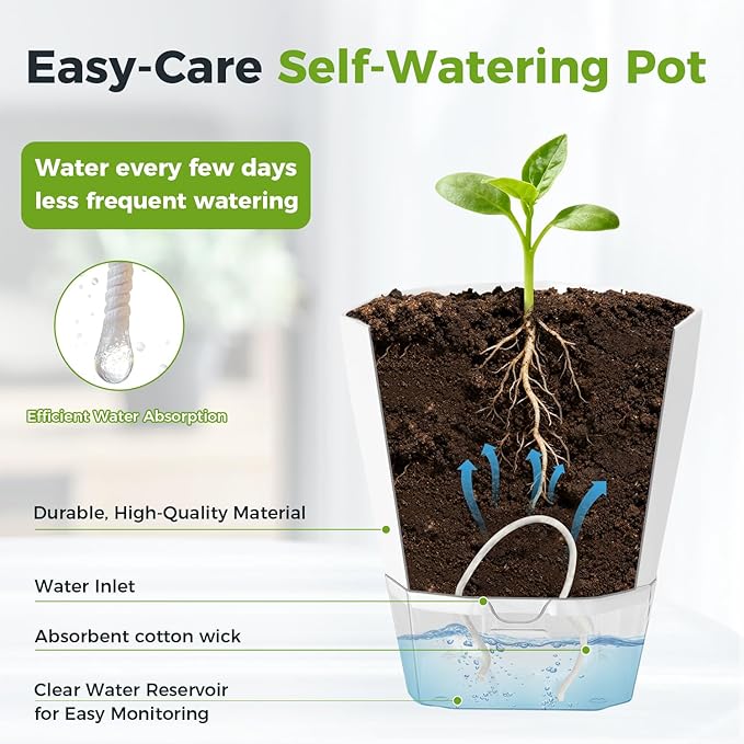 6 Pack Self Watering Plant Pots 6 Inches Self-Watering Planters - Image 5