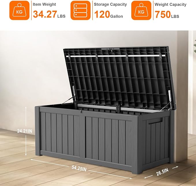 120 Gallon Resin Deck Box, Lockable Patio Outdoor Storage Box - Image 4