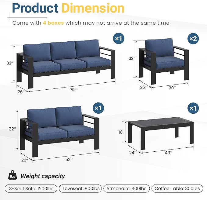 Solaste Aluminum Outdoor Patio Furniture Set, 7 Seats Patio Sectional Sofa - Image 2