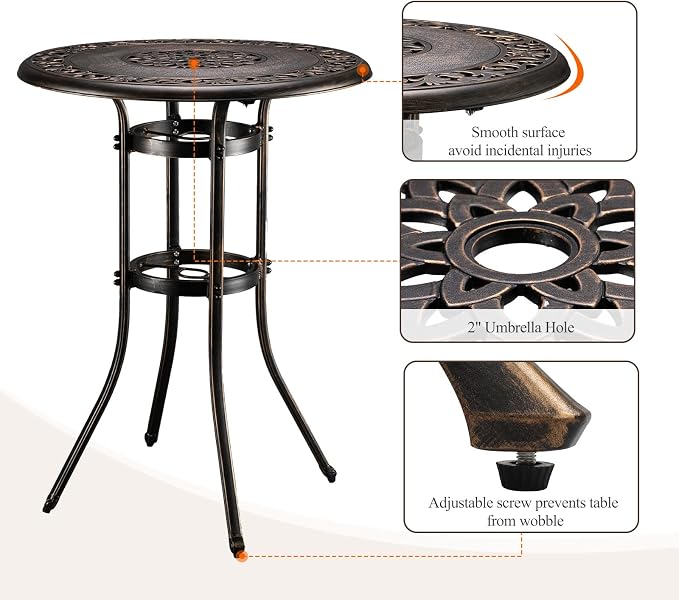 VINGLI 32" Outdoor Bar Table, Patio Bar Height Table - Image 6