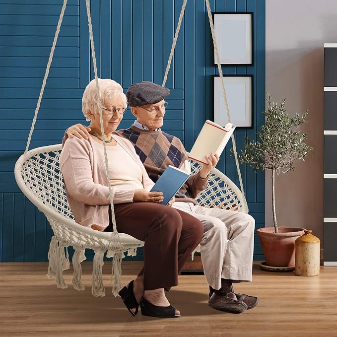 Sorbus Hammock Chair Macrame Hanging Swing Bench, Teens Girl Bedroom, Knitted - Image 4
