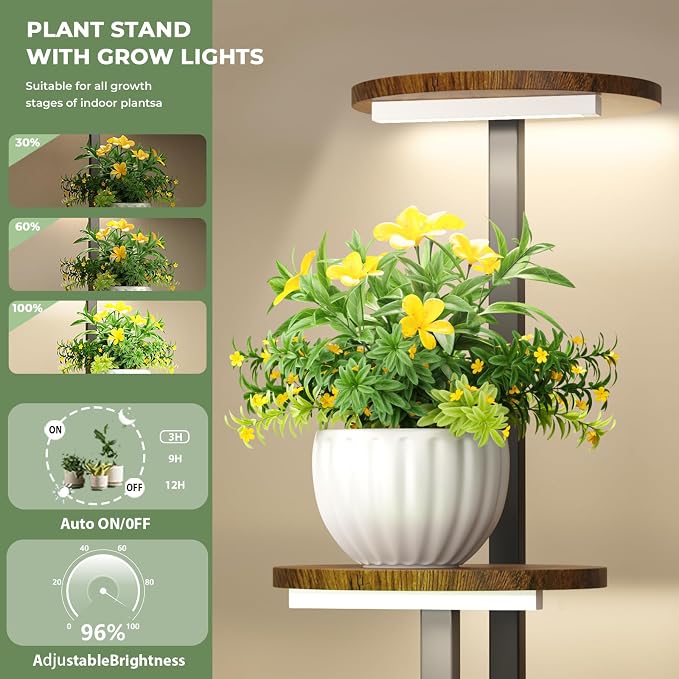 Corner Plant Stand with Grow Lights, 7 Tiered Plant Shelf Indoor, Metal Plant - Image 3