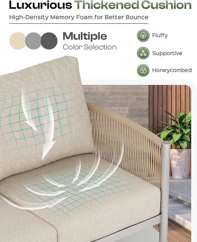 Aluminum Outdoor Patio Couch, 3 Seats HDPE Rope Patio Sofa - Image 6