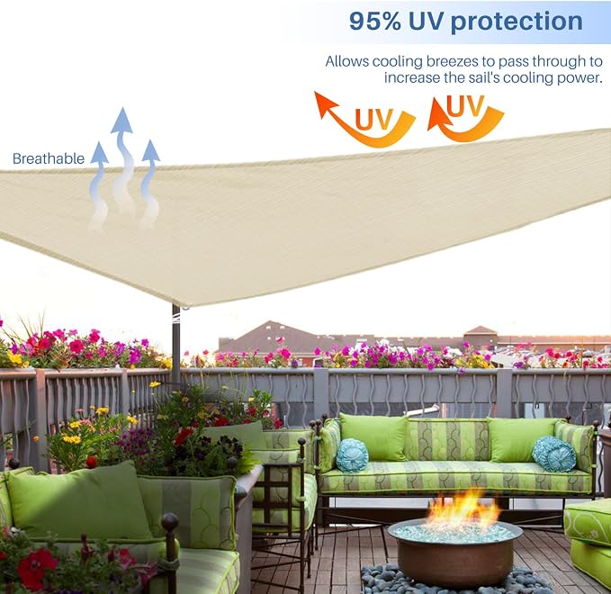 E&K Sunrise 6' x 6' x 6' Sun Shade Sail Triangle Canopy Shade Cover UV Block - Image 5