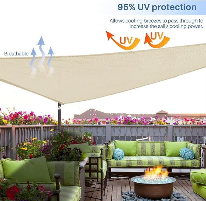 E&K Sunrise 17' x 17' x 17' Sun Shade Sail Triangle Canopy Shade Cover UV Block - Image 5