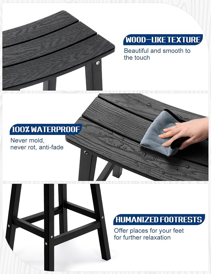 Weatherproof Bar Stools Set of 2, Saddle Seat, Bar Height Stools - Image 9