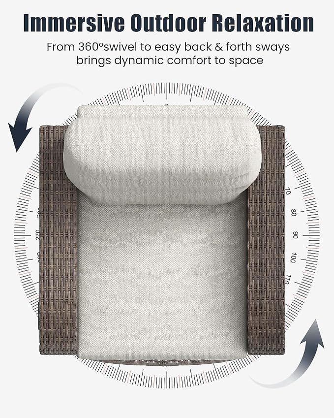 Outdoor Swivel Recliner Chair, All-Weather Wicker Reclining Patio Chair - Image 7