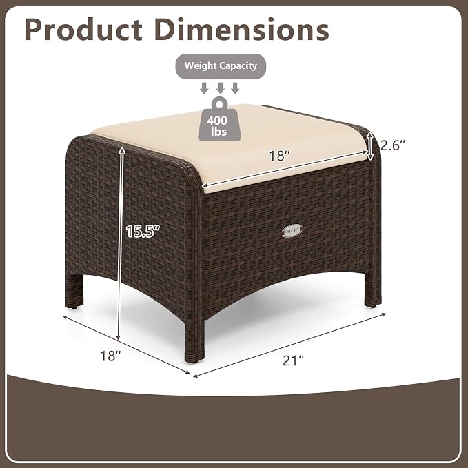 Tangkula 2 Pieces Outdoor Patio PE Wicker Ottomans - Image 3