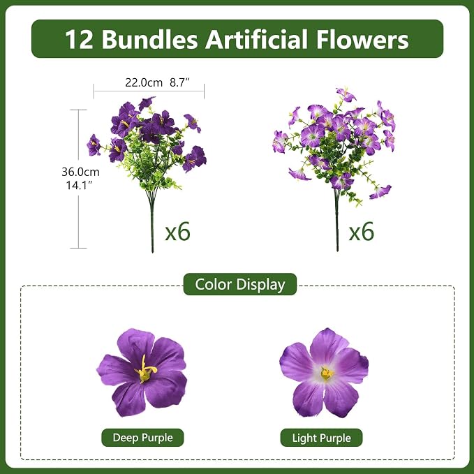 INQCMY Artificial Flowers for Outdoors Fake Plants Spring Decoration, 12 - Image 2