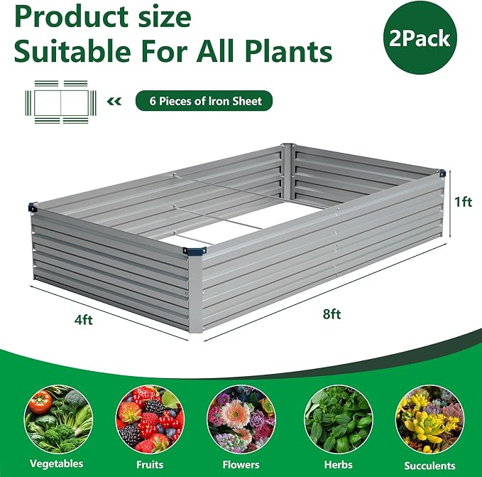 Vengarus 8x4x1FT Galvanized Raised Garden Bed Kit, Outdoor Metal Planter Box - Image 2