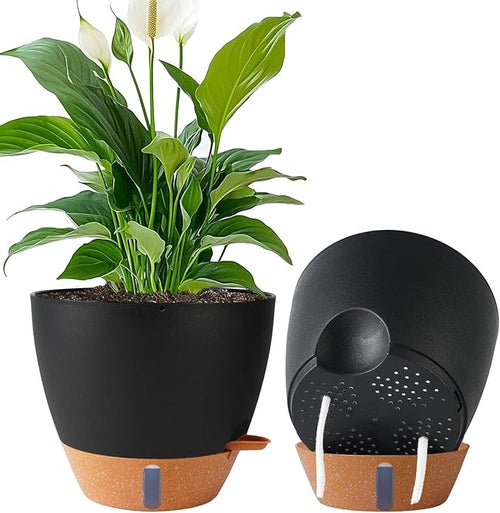 2 Pack 10 inch Plant Pots, Plastic Self Watering Planters by Fielda