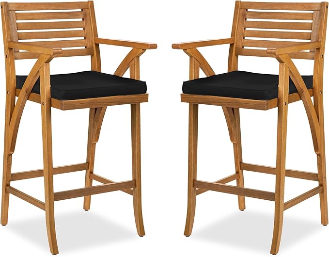 Best Choice Products Set of 2 Outdoor Acacia Wood Bar Stools Bar Chairs by BestChoiceProducts