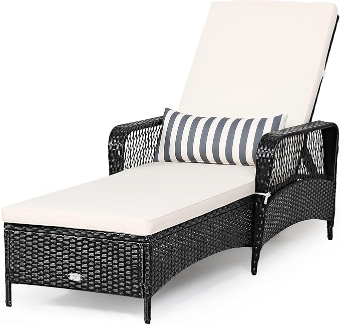 Tangkula Wicker Chaise Lounge Outdoor Set of 2, Patio Rattan Reclining Chaise - Image 9