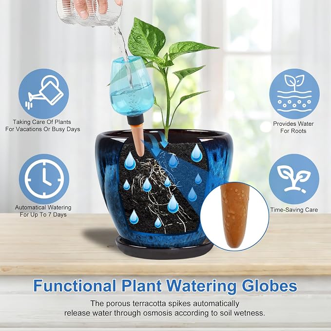 Ceramic Pots for Plant with Self Watering Globes, 8 inch Planters for Indoor - Image 3