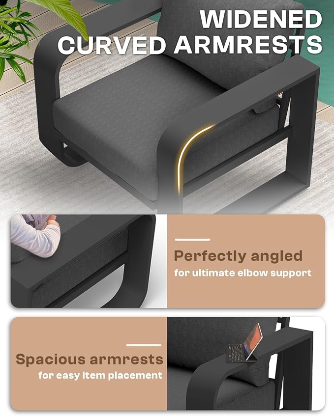 Aluminum Outdoor Patio Couch Loveseat, Oversized Patio Sofa - Image 2