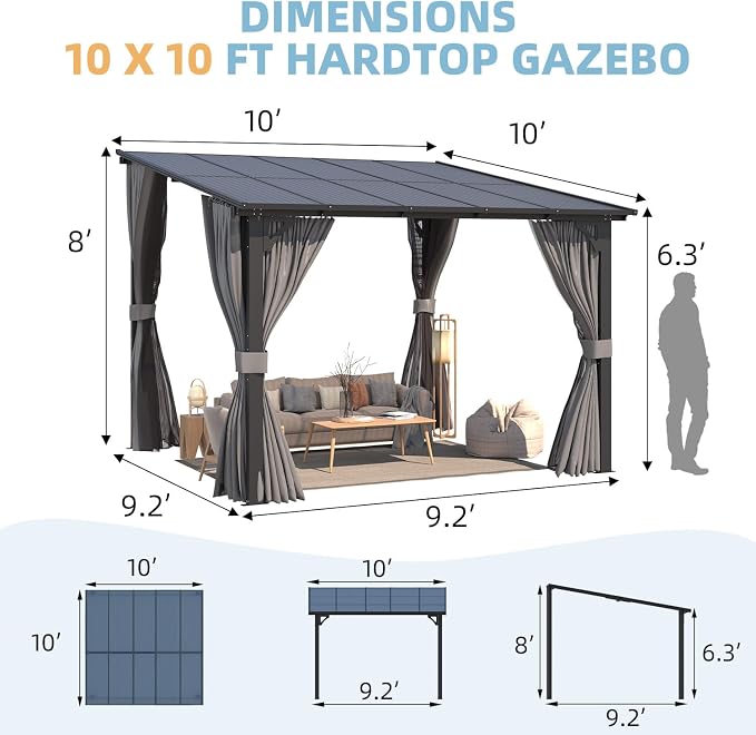 AECOJOY 10’ x 10’ Gazebo, Wall Mounted Gazebos Pergola - Image 6