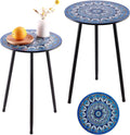 Metal Outdoor Side Tables Set of Two Small Outside Round End Table by PartyZealot