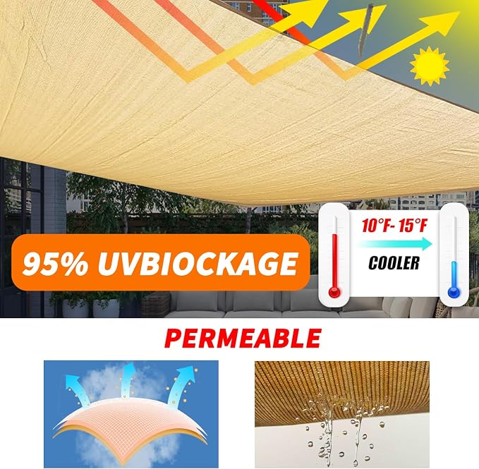 12'x16' Sun Shade Sail Curved Commercial Outdoor Shade Cover Turquoise - Image 3