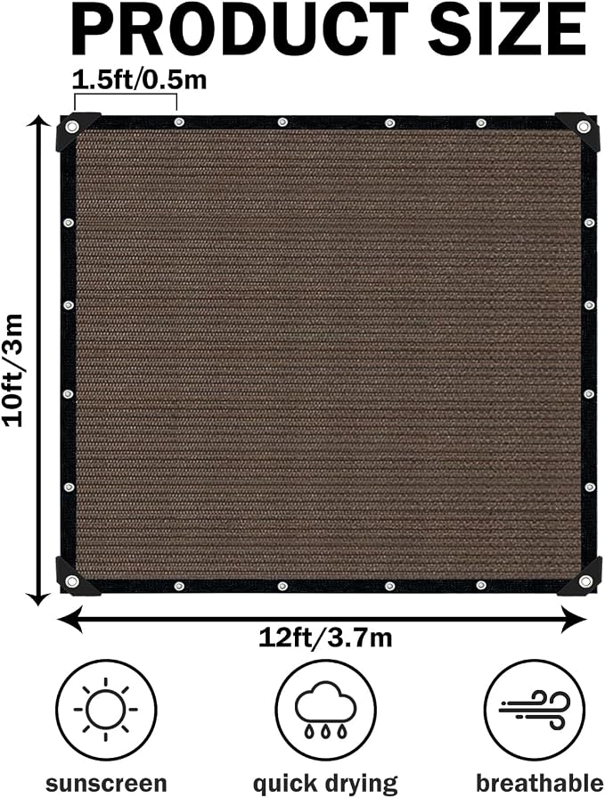 Mocha Sun Shade Cloth, 10x12FT Pergola Shade Cover - Image 2