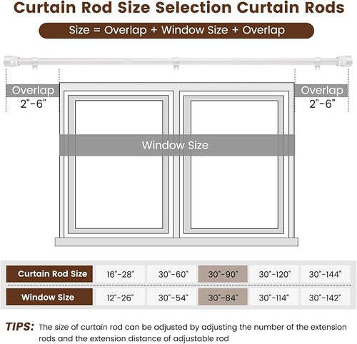 1” Diameter Curtain Rods Itself is 30 to 90 inch 1 Pack Fit 30-84 inch Window - Image 2