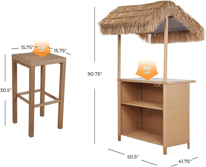 Grand patio 2 Piece Outdoor Tropical Paradise Tiki Bars Stools, Phuket Islander - Image 4