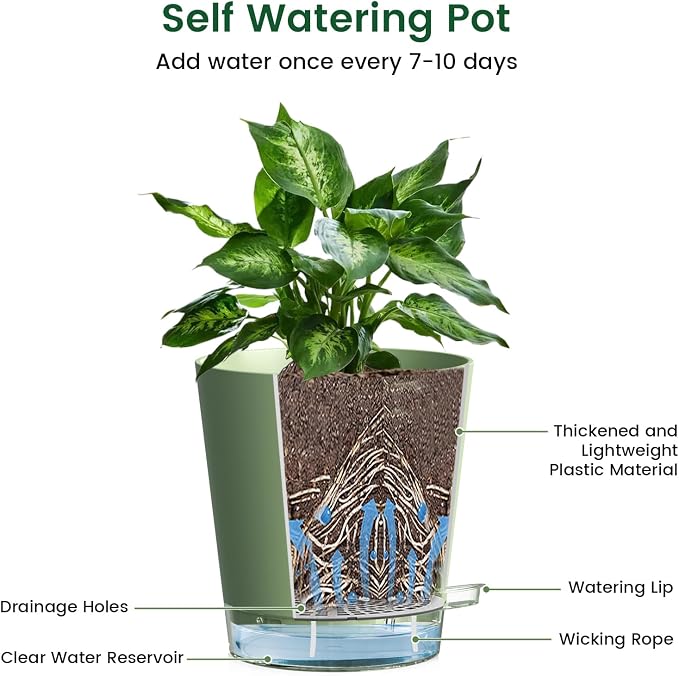 4 inch Self Watering Pots for Indoor Plants, 5 Pack Small Flower Plant Pots - Image 4
