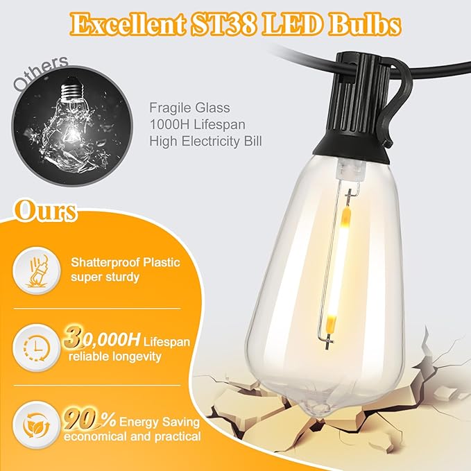 Brightever LED Outdoor String Lights 100FT Patio Lights - Image 2