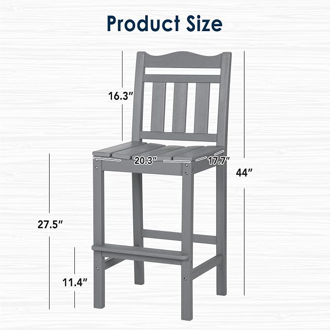 nalone Outdoor Bar Stool, HDPE Tall Adirondack Chair Bar Chair, Weather - Image 3