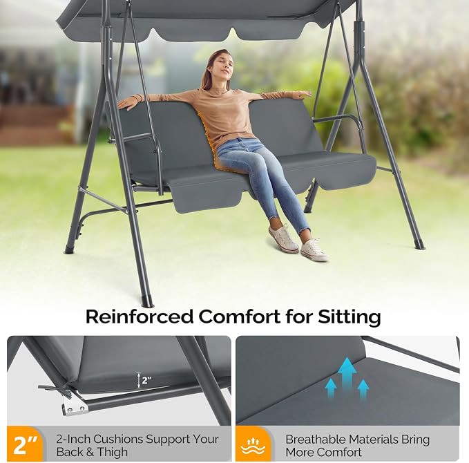 VINGLI Heavy Duty 550 LBS Upgraded 2 Person Outdoor Porch Swing - Image 2