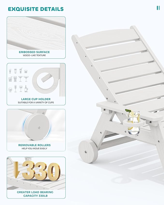 SERWALL Patio Chaise Lounge Chair Set of 2, Poly Lounge Chair - Image 5