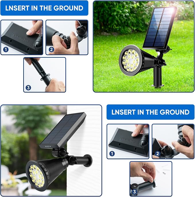 KEV 800 Lumens Solar Spot Lights Outdoor, 4 Pack 18 LEDs Solar Flood Lights - Image 6
