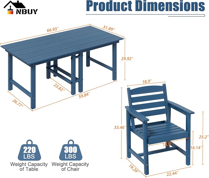 Anbuy Patio HDPE Dining Table Set, 7-Piece Outdoor Dining Table Sets, 2 in 1 - Image 2