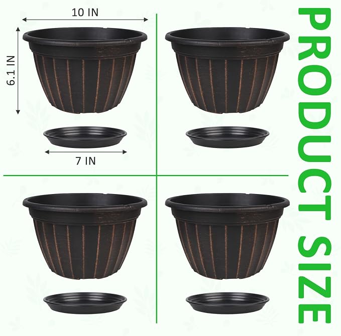 FGstyle 10 Inch Plants Pot, 4 Pack Flower Pots, Planters Pot - Image 4