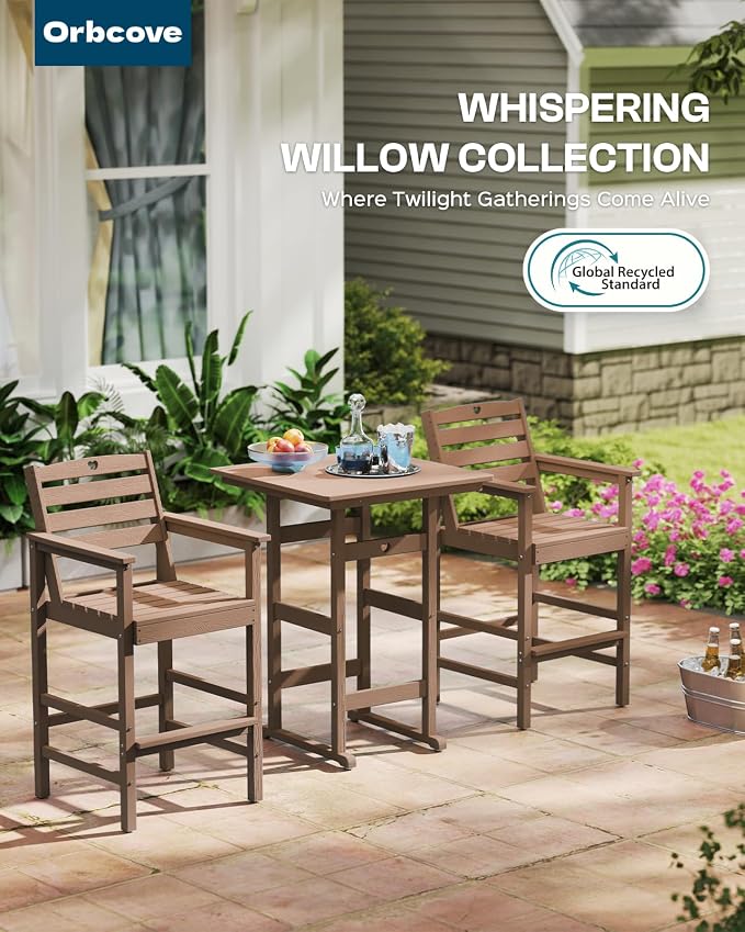 Patio Bar Table, Adirondack Chairs and Table 5 Pieces Set, Bar Height Chairs - Image 6