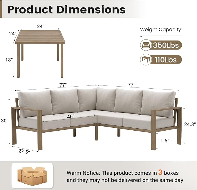 UDPATIO 6 Piece Patio Furniture Set, Faux Wood Metal Outdoor Sectional Sofa - Image 7