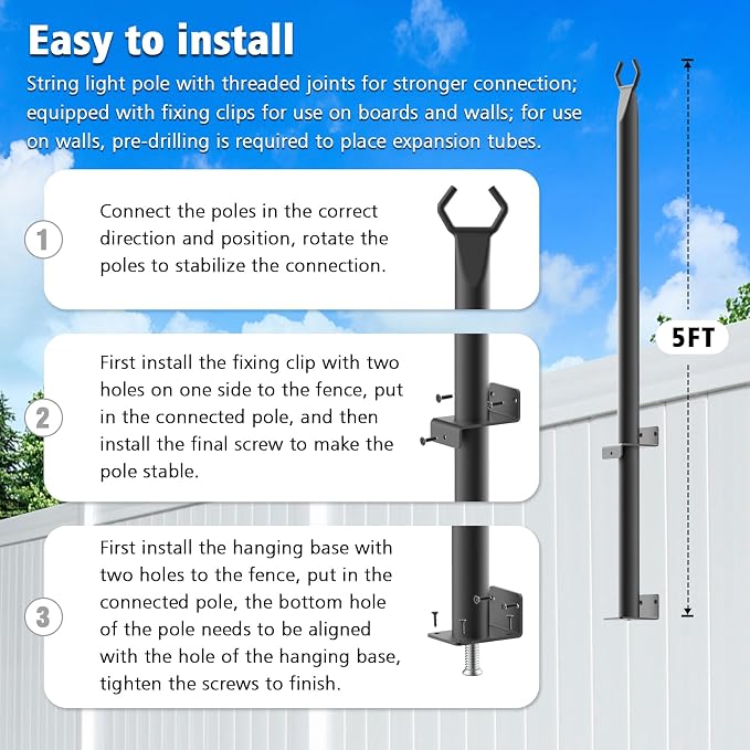AILBTON 4.8Ft String Light Poles 8 Pack, Light Poles - Image 7