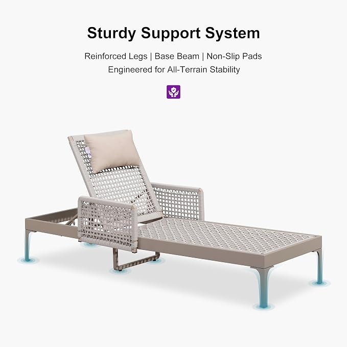 PURPLE LEAF 3 Pieces Outdoor Chaise Lounge Set Rattan Wicker Lounger - Image 6