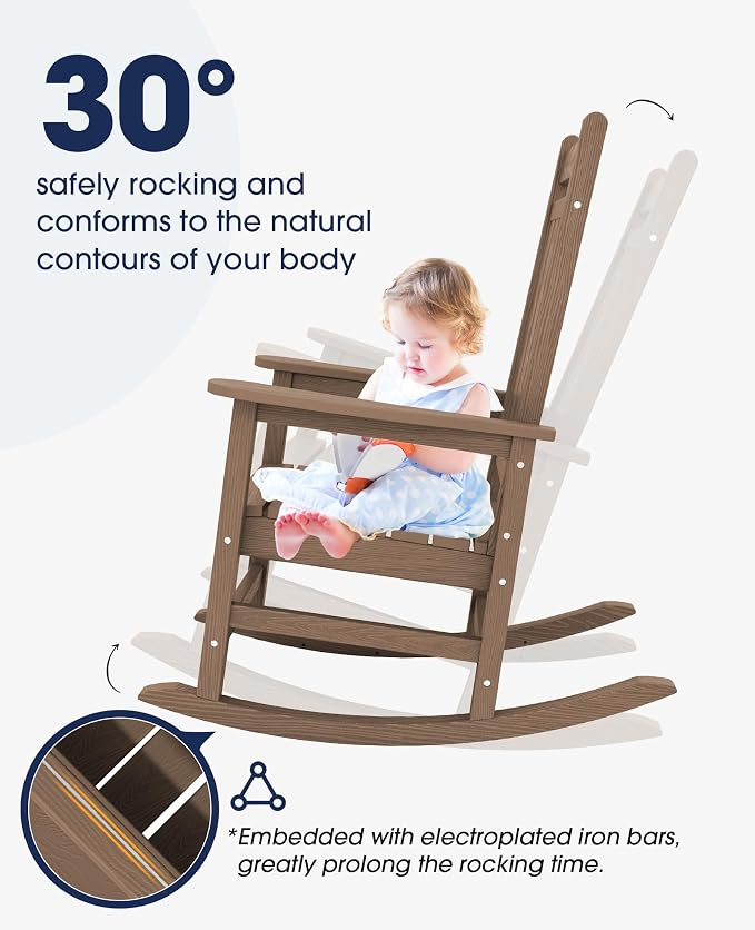 KINGYES Oversized Outdoor Rocking Chair, All-Weather Patio Rocking Chairs - Image 5