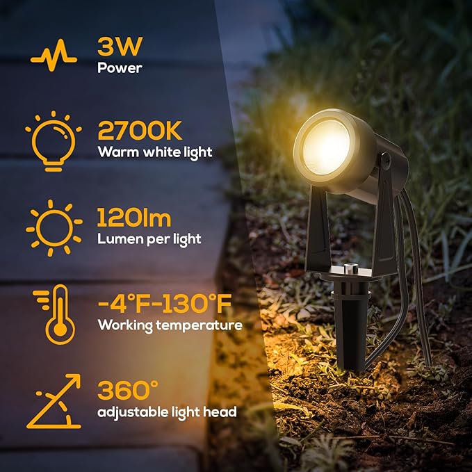 Banord Outdoor Landscape Lighting, 8 Pack Outdoor Spot Lights, Low Voltage LED - Image 4