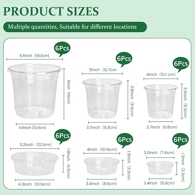 18 Pack 6.5/5/4 Inch Clear Self Watering Plant Pots - Image 2